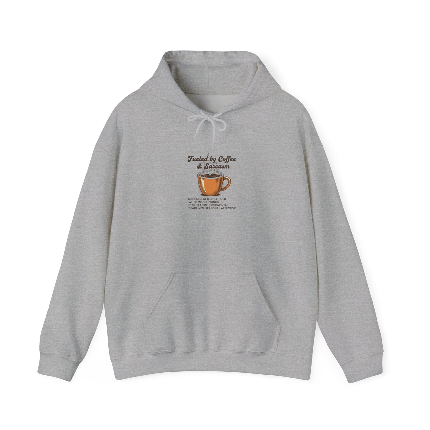 Fueled by Coffee & Deadlines Hoodie | office meme, seasonal work stress merch